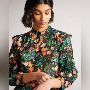 Ted Baker London Carita Abstract Floral Print Blouse, size XL